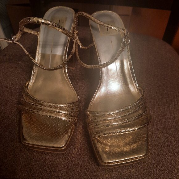 Dolce Vita Albany Block Heel Gold Snake Sandal, size 9.5 - Picture 2 of 7